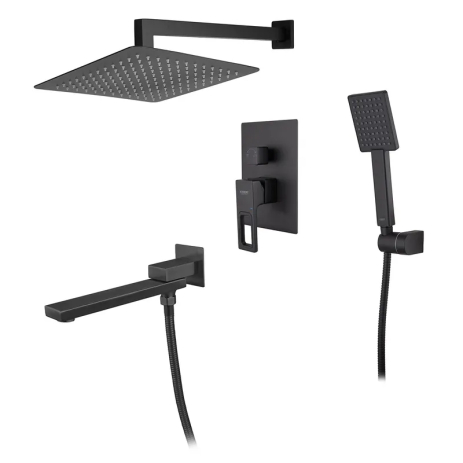 Встраиваемая душевая система KOER KB-66009-05 черная, смеситель, 3 режима, 150 см шланг (KR3509)