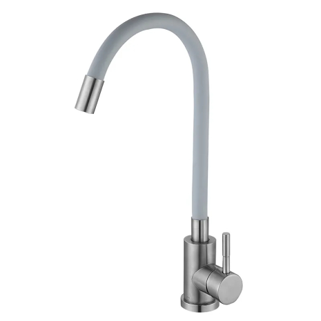 Кухонный смеситель ZERIX LUX-011 REFL.GRAY с гибким силиконовым изливом, нерж. сталь (ZX4876)
