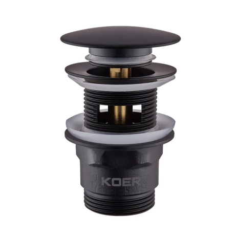 Донний клапан для умивальника KOER PW-03-05 з переливом 1 1/4'' (Чорний) (KR3396)