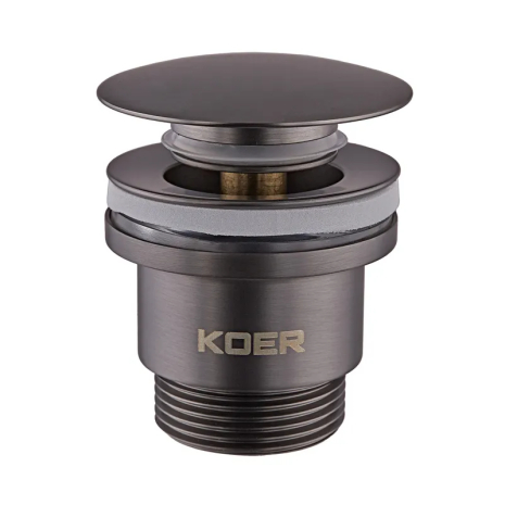 Донний клапан KOER PW-01-07 1 1/4'' для умивальника Графіт, латунь, кнопка (KR3404)