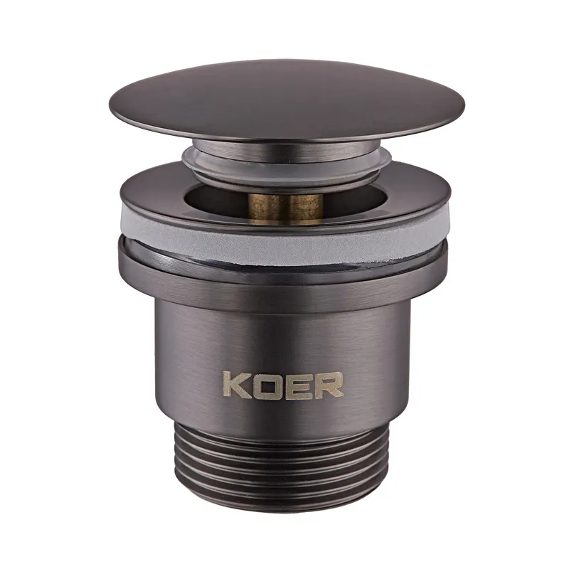 Донний клапан KOER PW-01-07 1 1/4'' для умивальника Графіт, латунь, кнопка (KR3404) Донний клапан KOER PW-01-07 1 1/4'' для умивальника Графіт, латунь, кнопка (KR3404)
