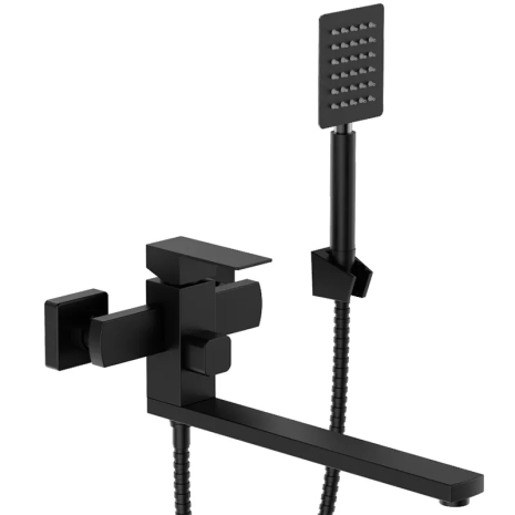 Смеситель для ванны MIXXUS KUB-007 BLACK из нержавеющей стали SUS304 с длинным изливом (MI6095)