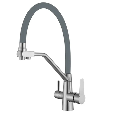 Смеситель для кухни Mixxus FUL-021 Refl.GREY с гибким изливом и выходом для питьевой воды (MI6020)