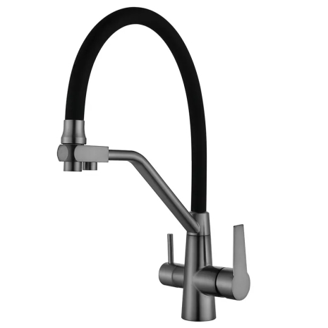 Кухонный смеситель Mixxus FUL-021 Graphite, на две воды, нерж. сталь, высокие характеристики (MI6115)