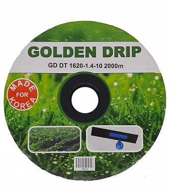 Стрічка Крапельна 8 mil крок 30 см бухта 2000 метрів емітерна GOLDEN DRIP, чорна, для краплинного поливу