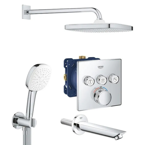 Душевая система скрытого монтажа Grohe Eurocube Tempesta Cube 250, хром, встроенная (26415SC6)