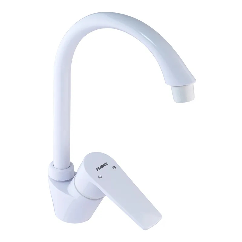 Змішувач Plamix Oscar-011 White для кухні, поворотний вилив, без підводки, 90°C (PM0615) Змішувач Plamix Oscar-011 White для кухні, поворотний вилив, без підводки, 90°C (PM0615)