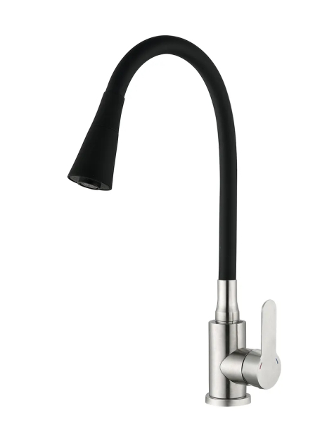 Смеситель кухонный MIXXUS DAX-011 REFL.BLACK с гибким изливом из нерж. стали (MI6559)