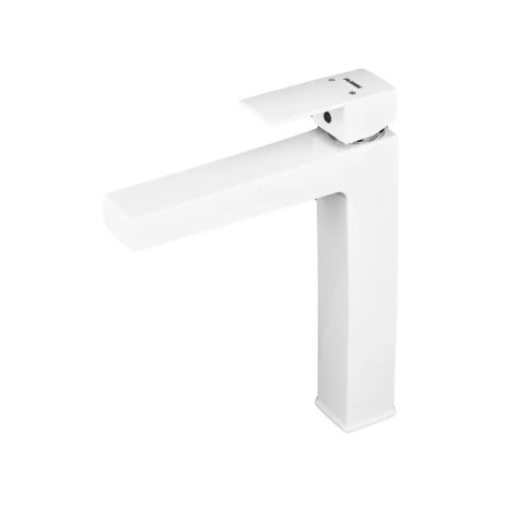 Змішувач для умивальника Plamix Kubus-001 HIGH SET White з гнучким підводом (PM0672) Змішувач для умивальника Plamix Kubus-001 HIGH SET White з гнучким підводом (PM0672)