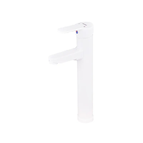 Змішувач для умивальника Plamix Raul-001-A HIGH White, класичний, одноручний, 90°C (PM0655)