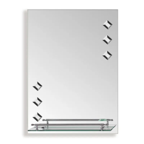 Настенное зеркало Zerix SANSA MRZ04, 450x600 мм с полкой, прямоугольное, стальное (ZX5626)