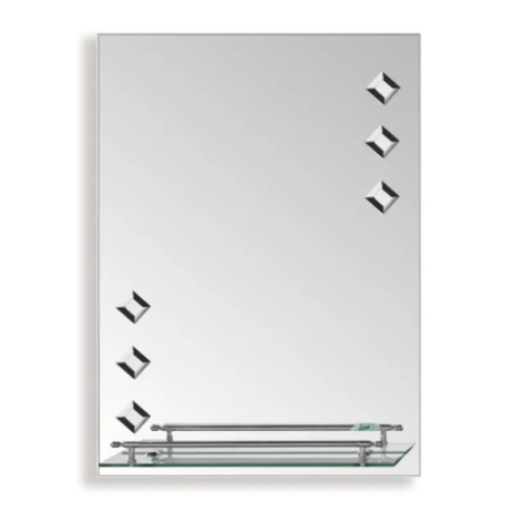 Настенное зеркало Zerix SANSA MRZ04, 450x600 мм с полкой, прямоугольное, стальное (ZX5626)