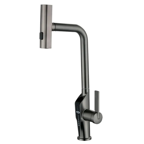 Смеситель для кухни Mixxus FALCON 014 GRAPHITE с выдвижной лейкой, 4 режима, индикатор температуры (MI6839)