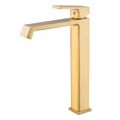 Змішувач для умивальника Haiba GAUDI 001 HIGH BRUSHED GOLD з гнучким підводом 450мм (HB9597)