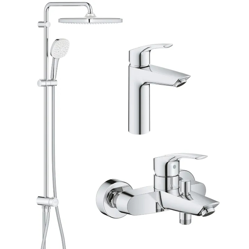 Набор смесителей Grohe Eurosmart 3 в 1 для ванны, хром, 150 см, латунь (UA123246R1) Набор смесителей Grohe Eurosmart 3 в 1 для ванны, хром, 150 см, латунь (UA123246R1)