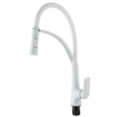 Смеситель для кухни Plamix Lucas-017 SET White с гибким изливом и подводом (PM0716)