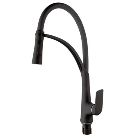 Смеситель для кухни Plamix Lucas-017 SET BLACK REFL, высокий гусак, черный (PM0717)