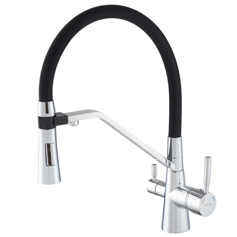 Змішувач для кухні Mixxus Premium Magnet 021 REFL.BLACK з гнучким виливом та виходом для питної води (MI6973)