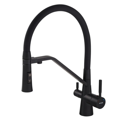 Змішувач для кухні Mixxus Premium 021 BLACK з гнучким виливом та виходом для фільтрованої води (MI6974)