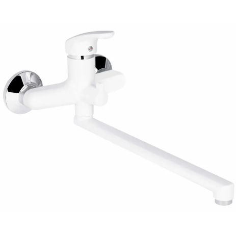 Змішувач для ванни Plamix Afina-006 EURO White, одноважільний, довгий вилив (PM0687) Змішувач для ванни Plamix Afina-006 EURO White, одноважільний, довгий вилив (PM0687)