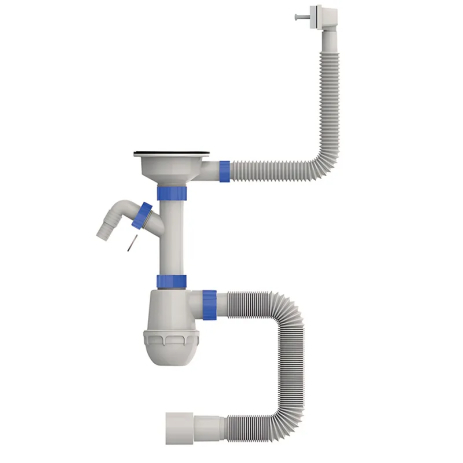 Сифон для кухні Mixxus SK-05-WH 3 1/2"x40 з пластиковою сіткою, відводом для пральної машини, гнучкий Сифон для кухні Mixxus SK-05-WH 3 1/2"x40 з пластиковою сіткою, відводом для пральної машини, гнучкий