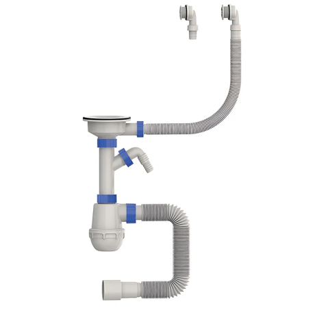Сифон для кухні Mixxus SK-06-WH 3 1/2"x40 з пластиковою сіткою, відводом для пральної машини, гнучкий Сифон для кухні Mixxus SK-06-WH 3 1/2"x40 з пластиковою сіткою, відводом для пральної машини, гнучкий