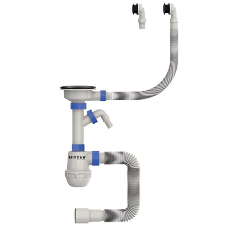 Сифон для кухні Mixxus SK-06-BL 3 1/2"x40 з пластиковою сіткою, відводом для пральної машини, гнучкий Сифон для кухні Mixxus SK-06-BL 3 1/2"x40 з пластиковою сіткою, відводом для пральної машини, гнучкий
