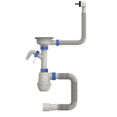Сифон для кухні Mixxus SK-05-BL 3 1/2"x40 з пластиковою сіткою, відводом для пральної машини, гнучкий Сифон для кухні Mixxus SK-05-BL 3 1/2"x40 з пластиковою сіткою, відводом для пральної машини, гнучкий