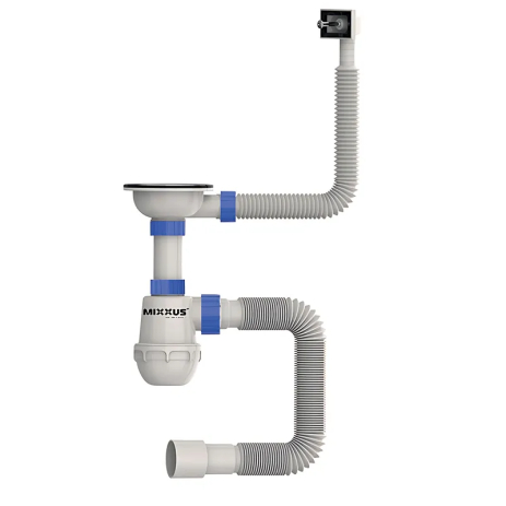 Сифон для кухні Mixxus SK-02-A 3 1/2"x40 з нержавіючої сіткою, гнучким прямокутним переливом (MI81 Сифон для кухні Mixxus SK-02-A 3 1/2"x40 з нержавіючої сіткою, гнучким прямокутним переливом (MI81