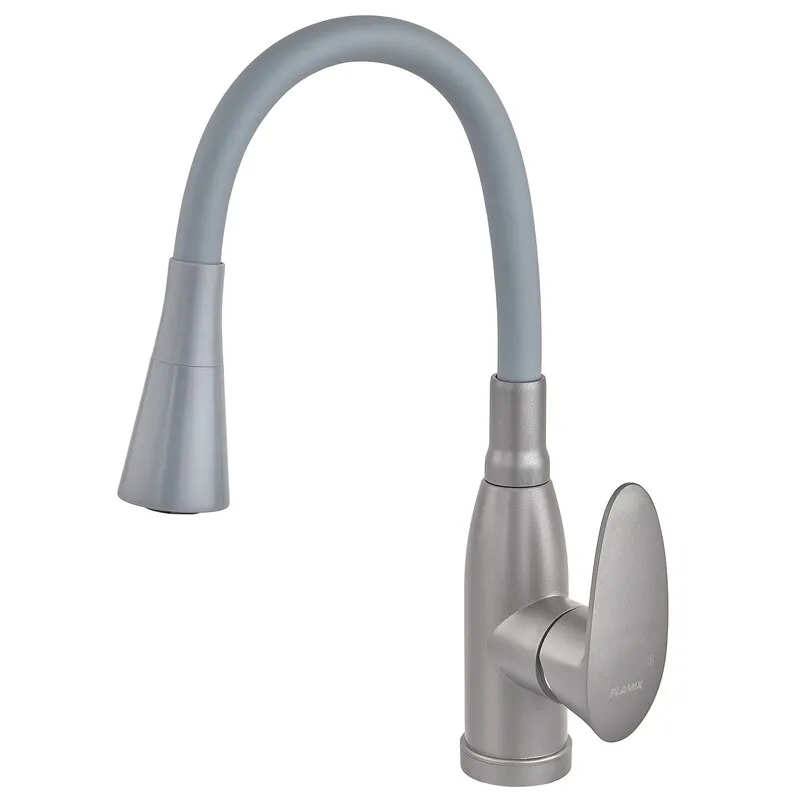 Смеситель для кухни PLAMIX CEZAR-011-B SET GRAPHITE REFL.GRAY с силиконовым изливом, с подводом (PM Смеситель для кухни PLAMIX CEZAR-011-B SET GRAPHITE REFL.GRAY с силиконовым изливом, с подводом (PM