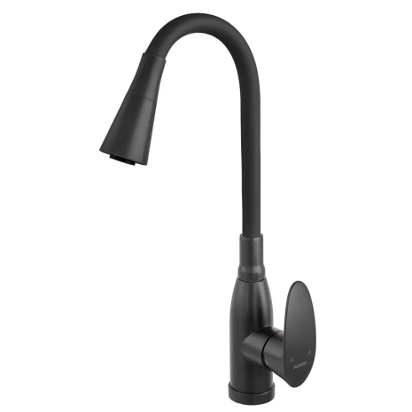 Смеситель для кухни PLAMIX CEZAR-011-B SET MATTE BLACK REFL.BLACK с силиконовым изливом, с подводом