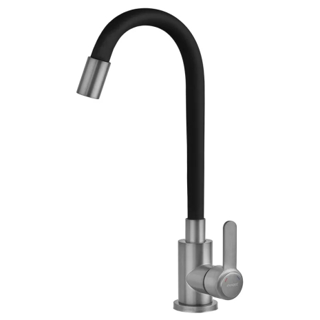 Смеситель для кухни Champion EZA-011 Graphite REFL.Black с силиконовым изливом из нерж стали MX9555