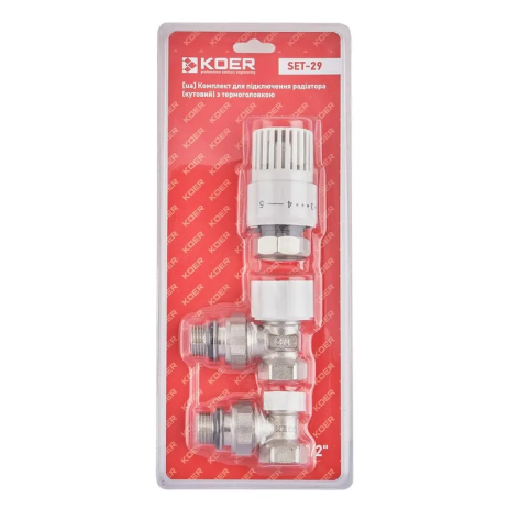 Комплект для під'єднання радіатора Koer SET-29 — 1/2" (вугловий) з термоголовкою (KR5716) Комплект для під'єднання радіатора Koer SET-29 — 1/2" (вугловий) з термоголовкою (KR5716)