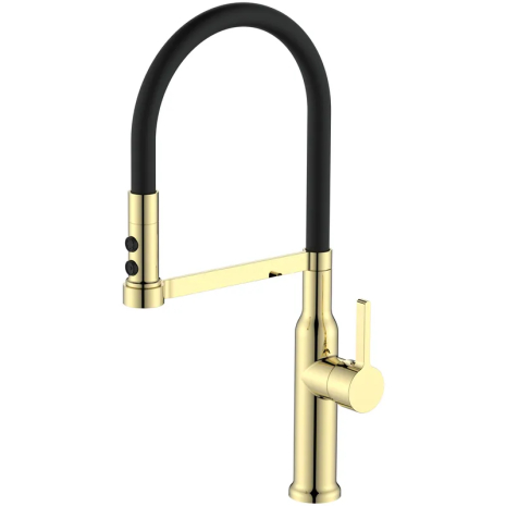 Смеситель для кухни Mixxus Premium PULL 017 BRUSHED GOLD REFL.BLACK (Цвет мат золото+сил излив черный) (MI8280)