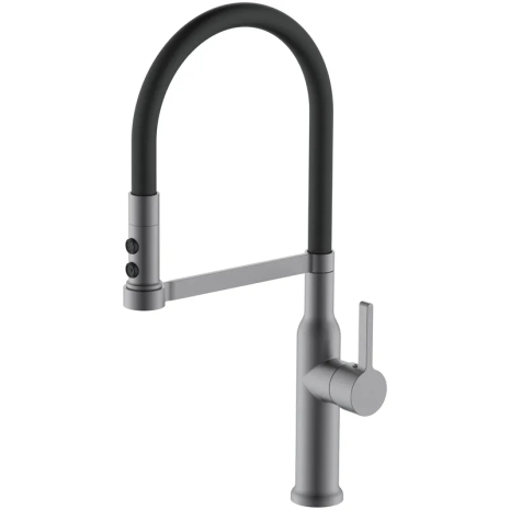 Смеситель для кухни Mixxus Premium PULL 017 GRAPHITE REFL.BLACK (Цвет графит+силик излив черный) (MI8278)