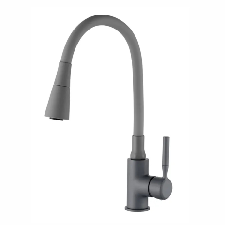 Смеситель для кухни Zerix Atrium-011 Graphite Refl Gray с гибким силиконовым изливом и подводкой, цвет графит + серый (ZX6107)