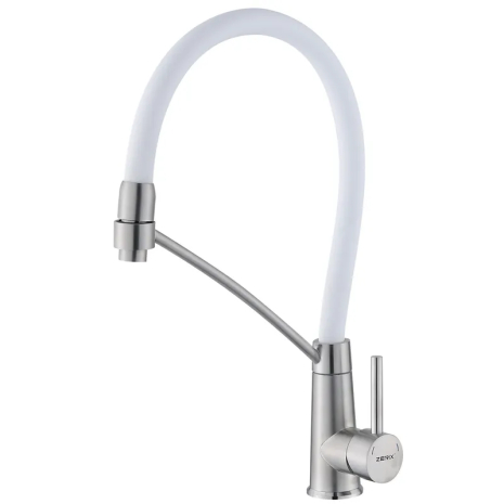 Смеситель кухонный Zerix FUL-017 White с силиконовым изливом SUS304 (ZX5994)