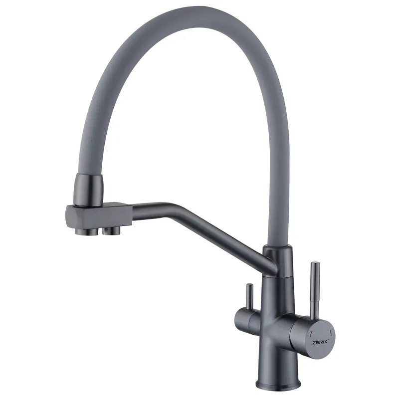 Смеситель кухонный Zerix FUL-021 Graphite Gray с силиконовым изливом SUS304, выход под фильтр (ZX6000) Смеситель кухонный Zerix FUL-021 Graphite Gray с силиконовым изливом SUS304, выход под фильтр (ZX6000)
