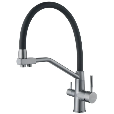 Смеситель кухонный Zerix FUL-021 Graphite Black с силиконовым изливом SUS304, выход под фильтр (ZX5999)