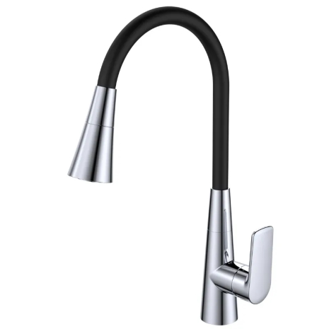 Смеситель для кухни Mixxus Premium Matis 011-T (NUT) Refl.Black (Цвет хром+силик.излив черный) (MI8266)