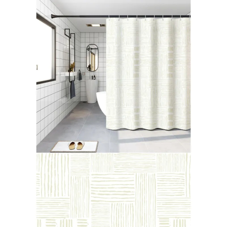 Шторка для ванної Zerix SCP-017-180x200 з PEVA (поліетиленвінілацетату) (Візерунок "Плитка" 3-Д молочна) (ZX6090)