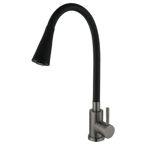 Смеситель для кухни Mixxus SEO-011-T Graphite Refl.Black из нерж.стали SUS304 (Цв.графит+сил.излив черный) (MI8434)