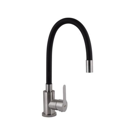 Змішувач для кухні Brinex Pure 015F3 з гнучким виливом Nickel/Black BRIPUR015F3NKB