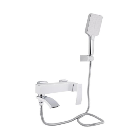 Змішувач для ванни Qtap Swan Cascada з поворотним виливом (з душовим гарнітуром) QTSWA260CRW45569 Chrome/White