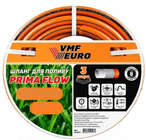 Шланг для поливу 50м 1/2 VMF Prima Flow (21bar, 3 шари) помаранчевий Шланг для поливу 50м 1/2 VMF Prima Flow (21bar, 3 шари) помаранчевий