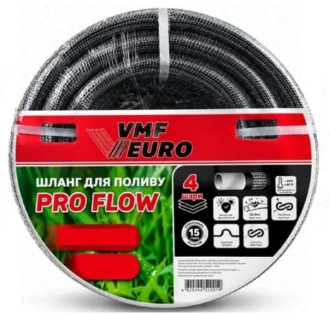 Шланг для поливу 25м 3/4 VMF PRO Flow (25 bar, 4 шари) чорний