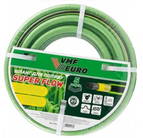 Шланг для поливу 25м 1/2 VMF SUPER Flow (30 bar, 5 шарів) оливковий