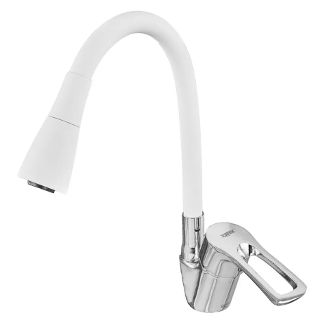 Смеситель кухонный Zerix YUT 181 Reflector White с силиконовым изливом, белый (ZX5985)