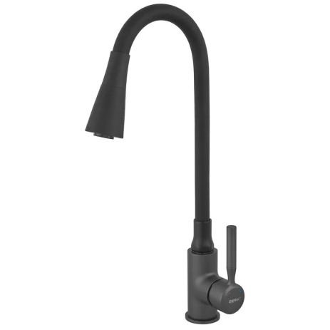 Смеситель для кухни Zerix Atrium-011 Graphite Black с гибким силиконовым изливом и подводкой, цвет графит + черный (ZX6106)