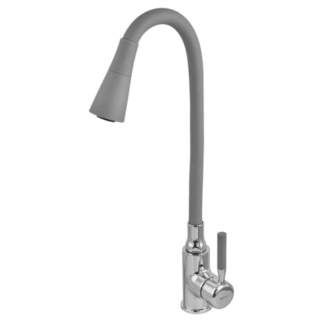 Смеситель для кухни Zerix Atrium-011 Ref Gray с гибким силиконовым изливом и подводкой, цвет хром + серый (ZX4718)